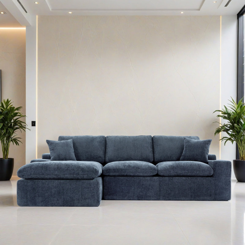Canapé modulaire réversible 107,92 "rembourré pour salon, Chenille bleu