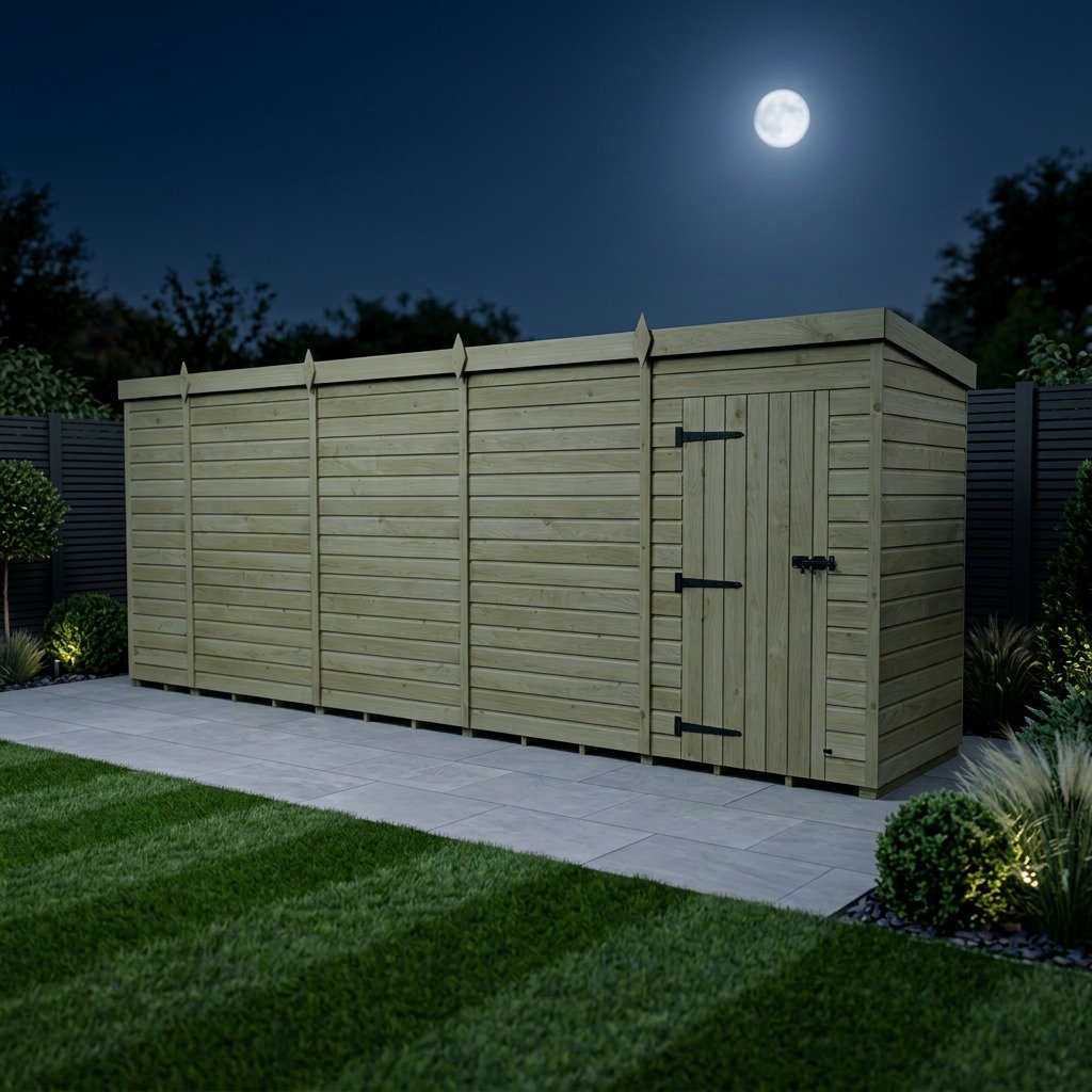 Total Sheds 19ft x 4ft Pent Garden Shed - Single Door - No Windows - Pressure Treated Timber - UK Manufactured