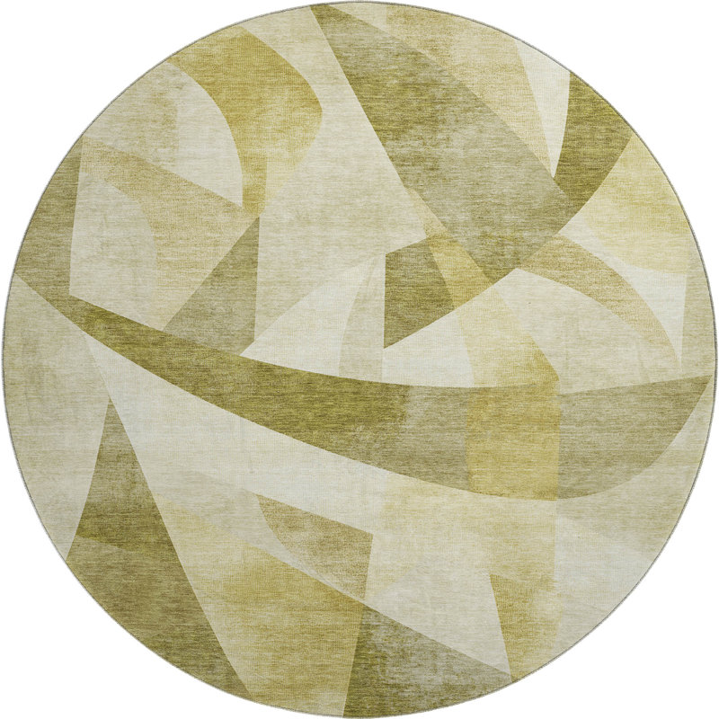 Premium Machine Washable Ashington AMF1836 Swirls Rug, Round 8'
