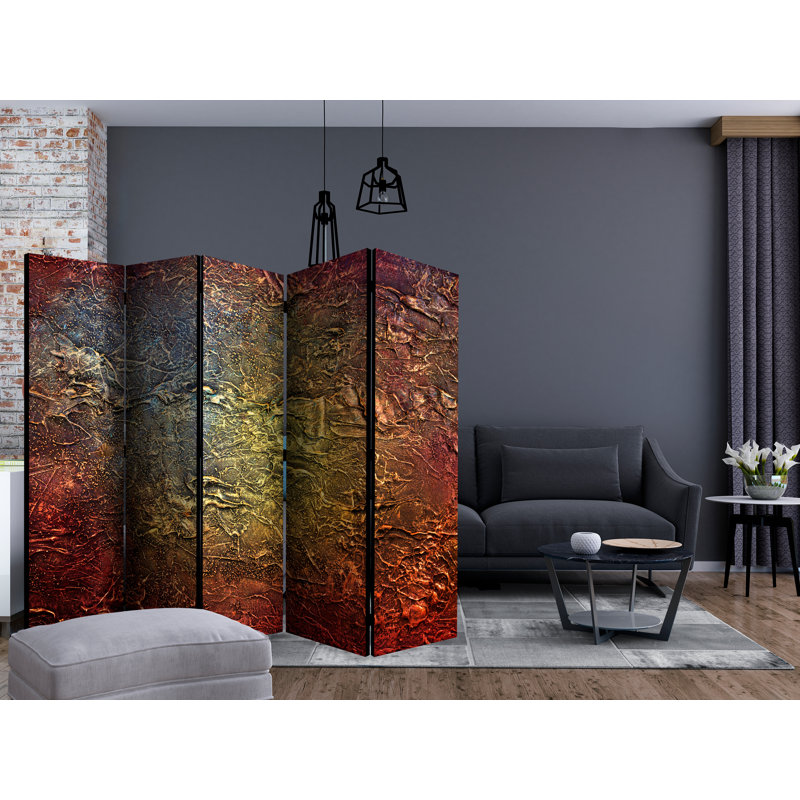 Gladdy 225 cm W x 172 cm H 5 - Panel Solid Wood Folding Room Divider