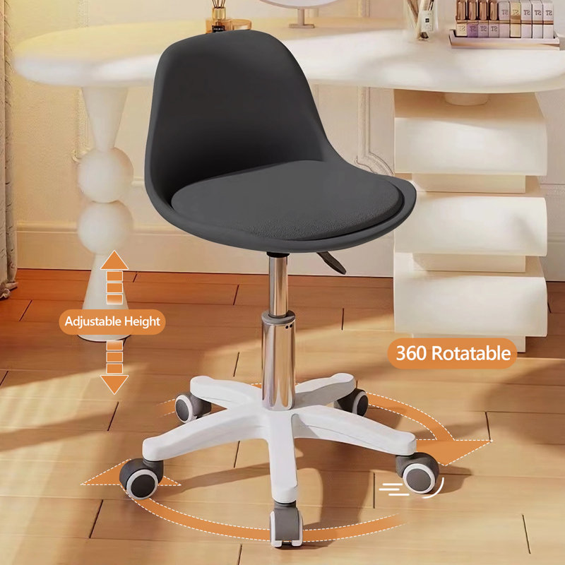 HDHNBA Set Of 2 Armless Height Adjustable Office Chairs Ergonomic Curved Back Silent Rolling Casters, Black