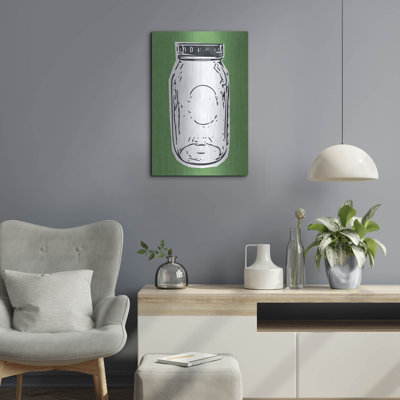 «Pop Art Mason Jar Green» par Linda Woods, art mural en métal, 24 po x 36 po