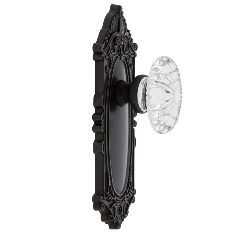 Grandeur Grande Victorian Plate Single Dummy with Burgundy Crystal Door Knob, Timeless Bronze