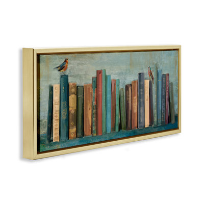 "Livres et oiseaux", peinture sur toile encadrée par Main Line Studio