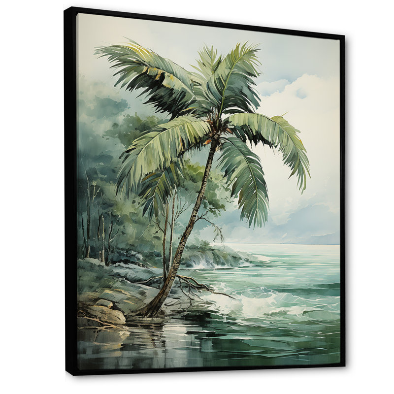 " Beachside Palms Tranquility ", Black Floater Framed, 44" H x 34" W x 1.5" D