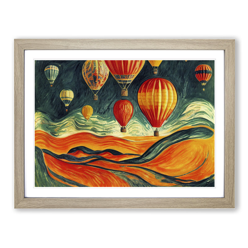 Surreal Hot Air Balloons - Framed Print, 34cm H x 46cm W x 2cm D, Oak