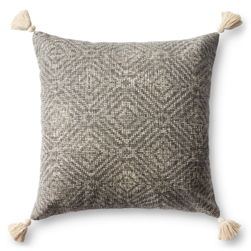 Tassels Cotton Throw Pillow, Polyester/Polyfill, Charcoal