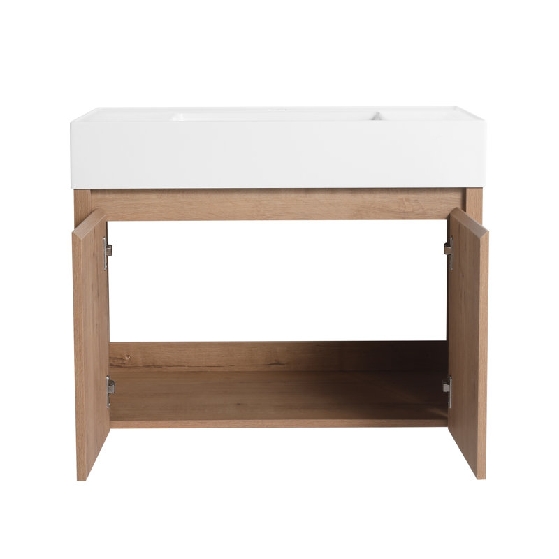 Keven 30'' Single Wall Mounted Bathroom Vanity with Resin Top, Floating Bathroom Vanity with 2 Soft Close Doors, White