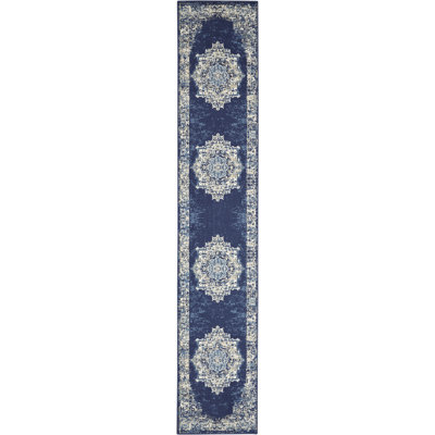 Burnie Oriental Blue/White Area Rug