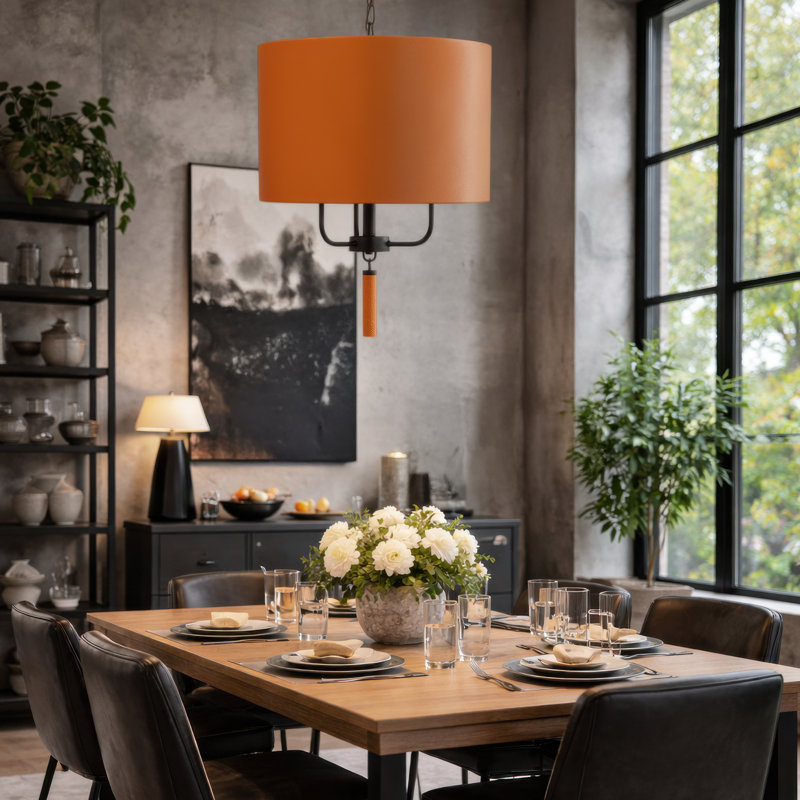 Secret Agent 3-Light Shaded Drum Pendant, Black, Camel