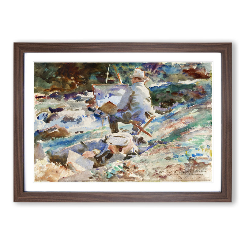 An Artist at His Easel by John Singer Sargent - Picture Frame Painting, 27cm H x 36cm W x 2cm D, Walnut Framed
