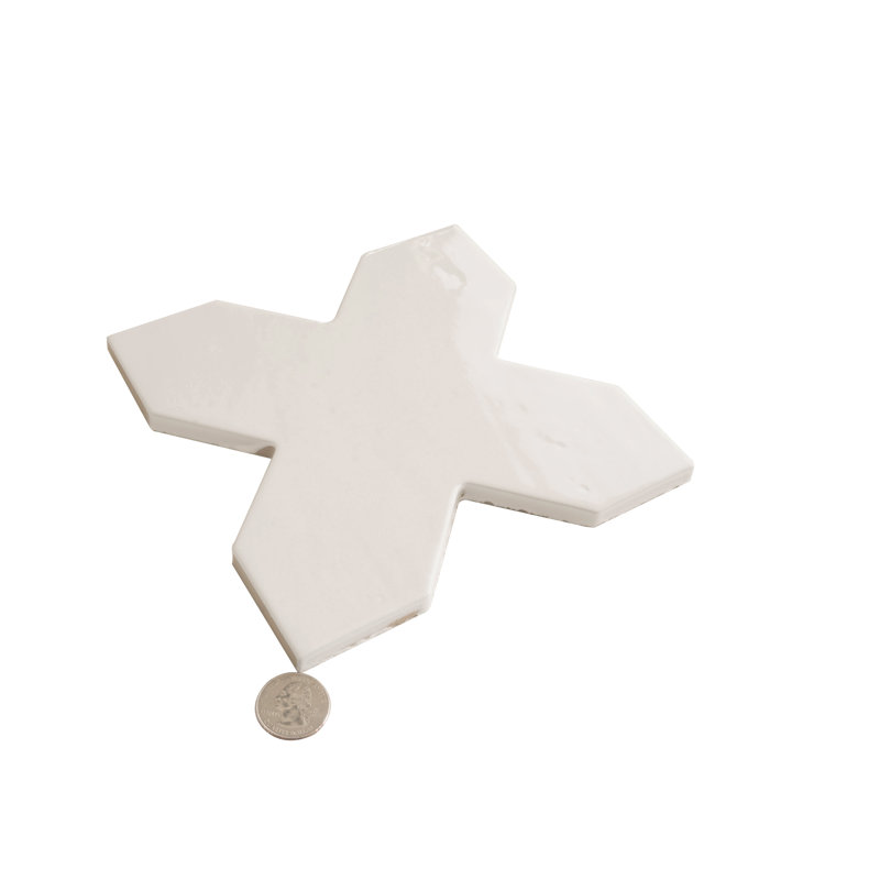 Terralis 7 X 7 In. Glossy Pearl White Porcelain Cross Wall And Floor Tile (5.6 Sq Ft/Case) - 16 Pack