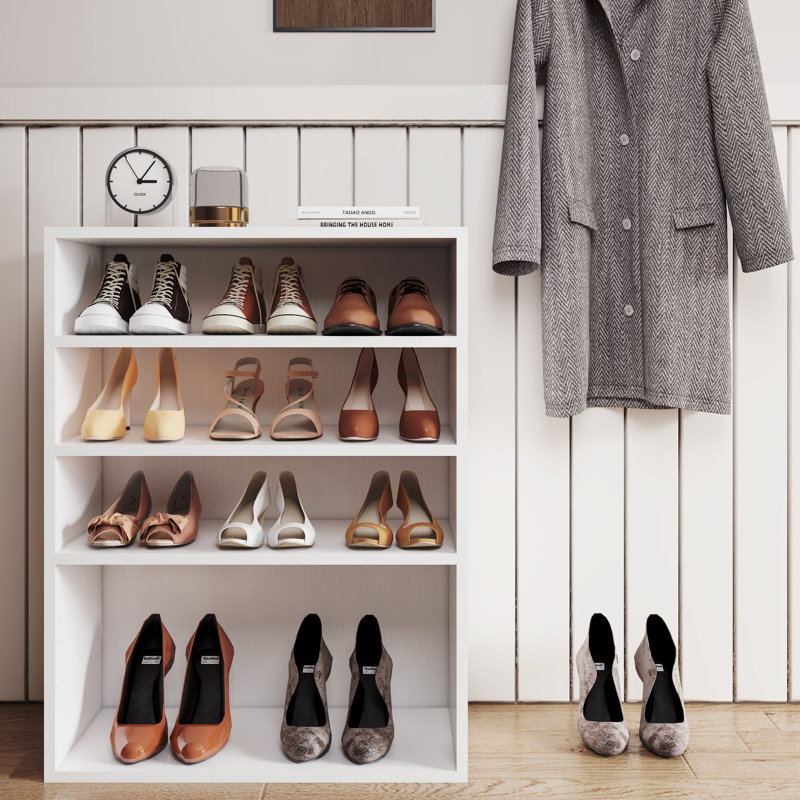 Latitude RunÂ® Shoes Rack, Free Standing Wood Closet Organizer Unit, Ivory White, 31.5" H x 17.7" W x 12" D