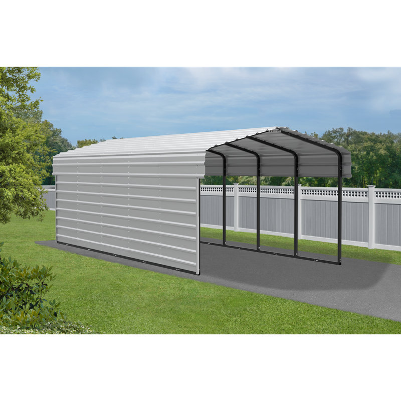Abri d'auto en acier avec 1 ensemble de parois latérales, 10 x 24 x 7, Blanc