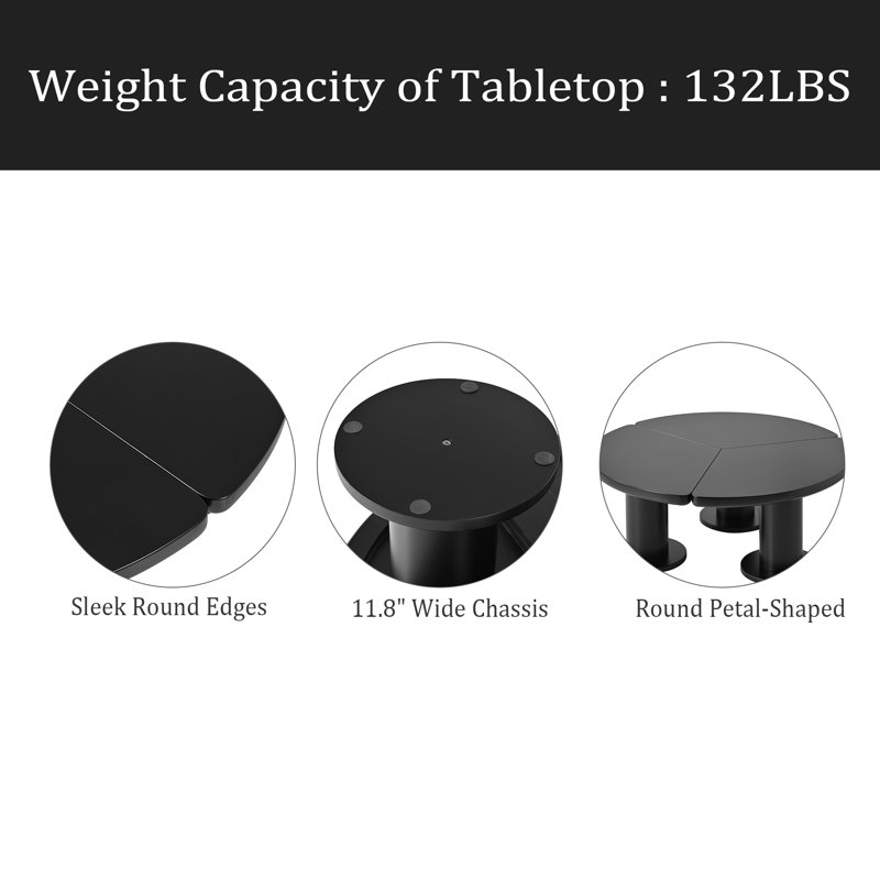 Table basse ronde en forme de pétale de 39,4 po facile à assembler, table de centre de style crème avec 3 pieds épais, table de bout minimaliste irrégulière avec bords ronds élégants pour le salon