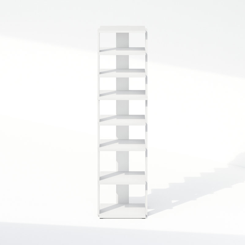 Tablette de coin verticale autoportante Furinno, Blanc, (8 tablettes) H 46,7 po x l 12,6 po x P 12,1 po