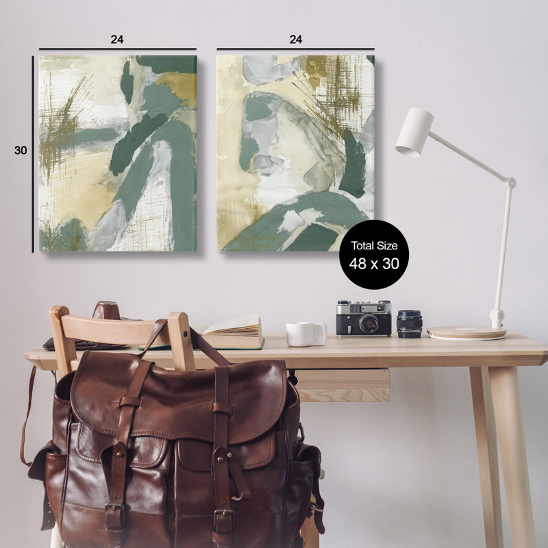  «Rustic Abstraction in Neutrals», ensemble de 2 toiles murales par Vanna Lam, H 30 po x l 24 po