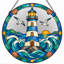 Art mural sur toile de style phare bleu et blanc en verre coloré-485970425