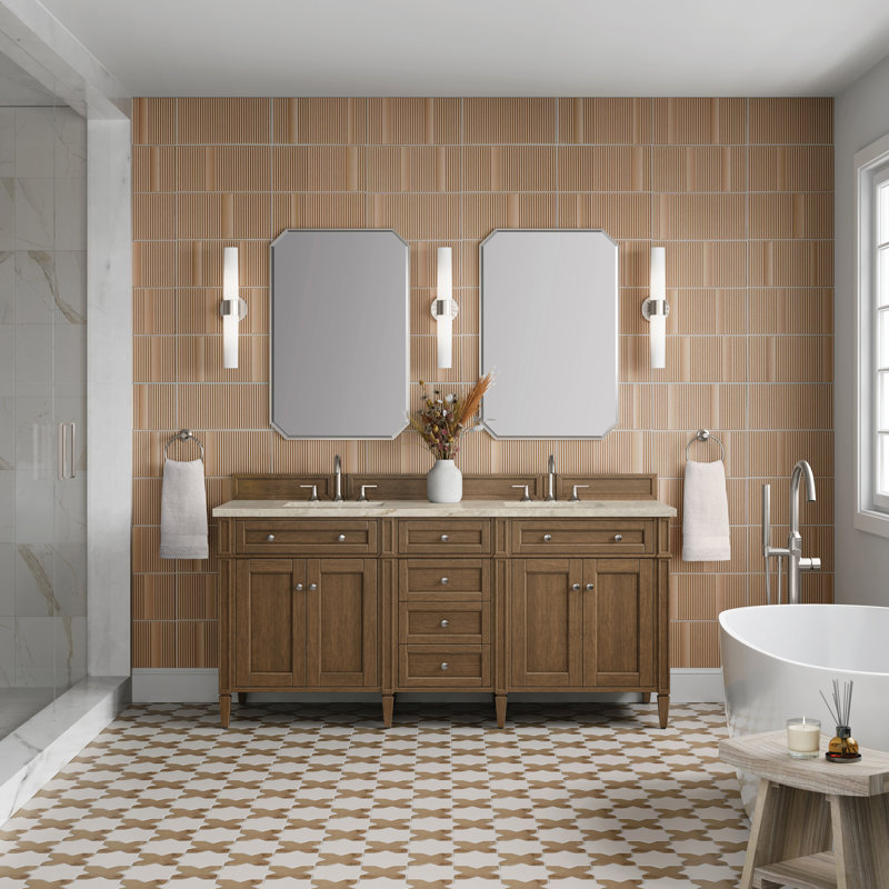 Meuble-lavabo double l 72 po Dussault, Automne arctique, Brun selle, 8 po