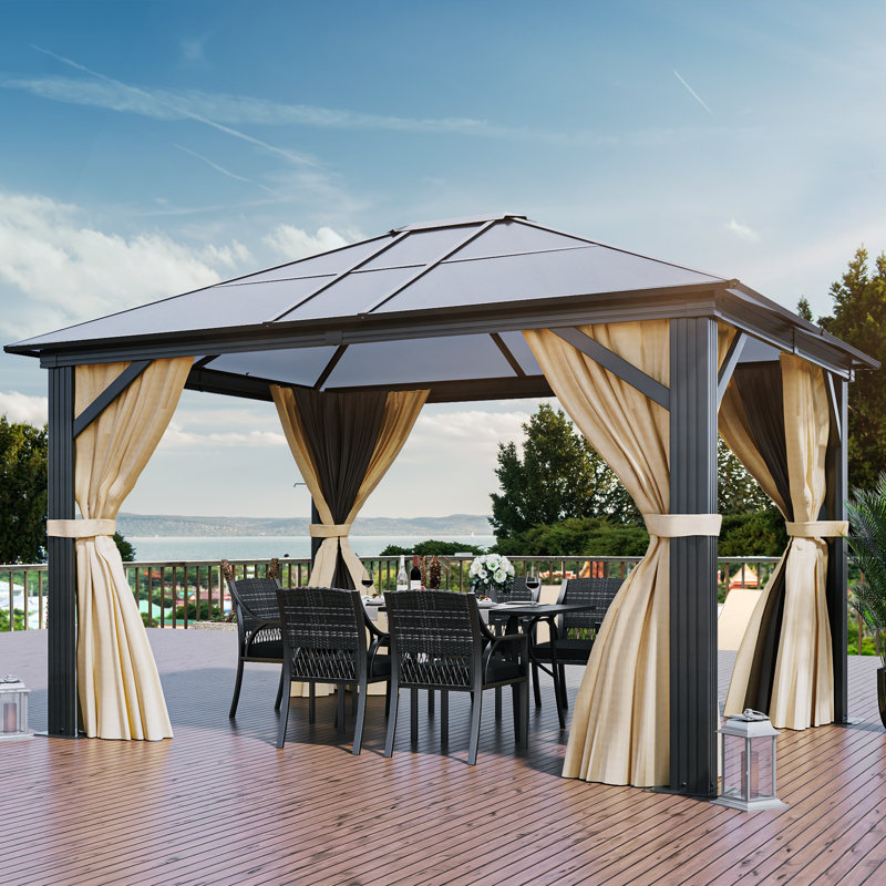 Pavillon de jardin en aluminium avec rideaux, L 12 pi x P 10 pi