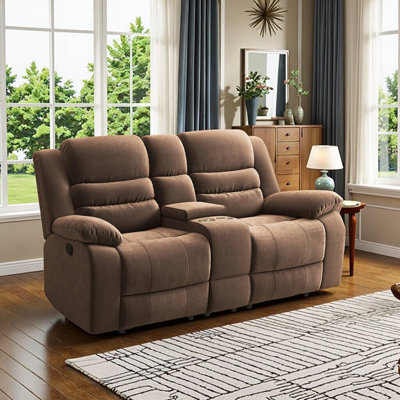 Causeuse inclinable manuelle en microfibre l 71,5 po avec console et accoudoirs coussinés
