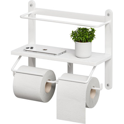 Double Toilet Paper Holder with Shelf,White