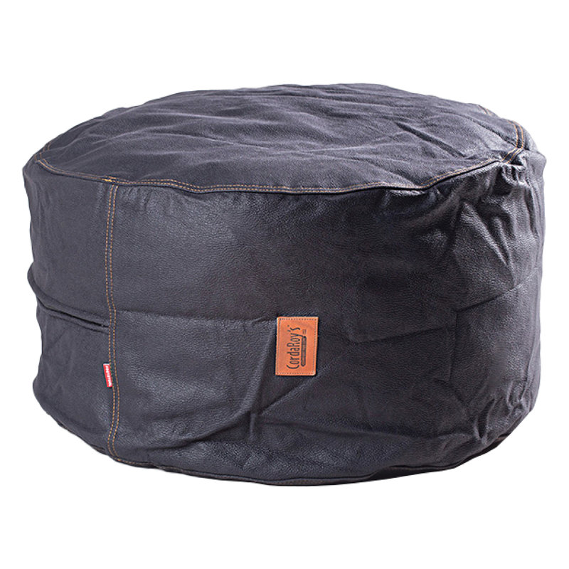Faux Leather Pouf, Black Faux Leather
