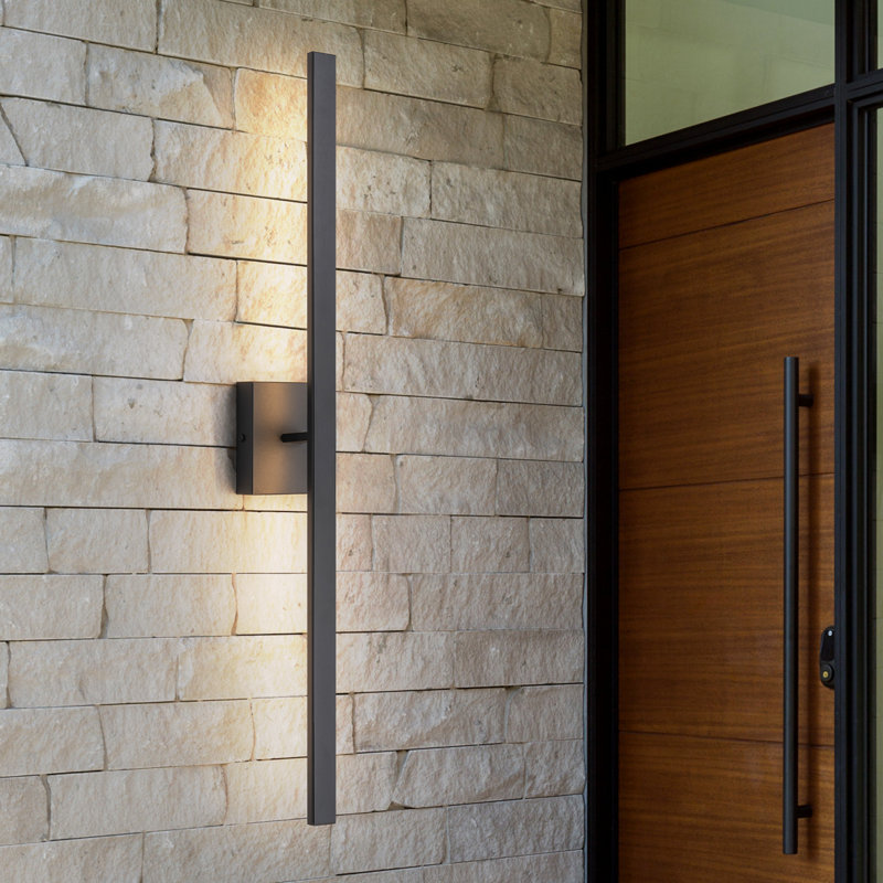Matte Black 80cm H Integrated LED Frosted Glass Outdoor Sconce