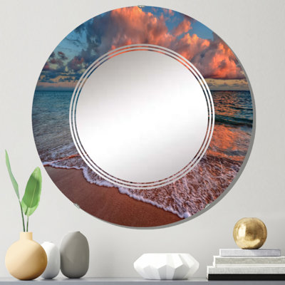 Coucher de soleil sur un rivage océanique III - Miroir mural nautique et côtier rond