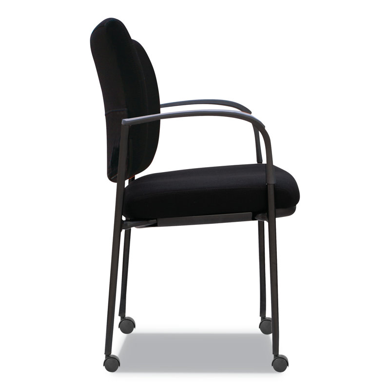 Black Fabric and Metal Guest Chair with Fixed Arms, Set of 2