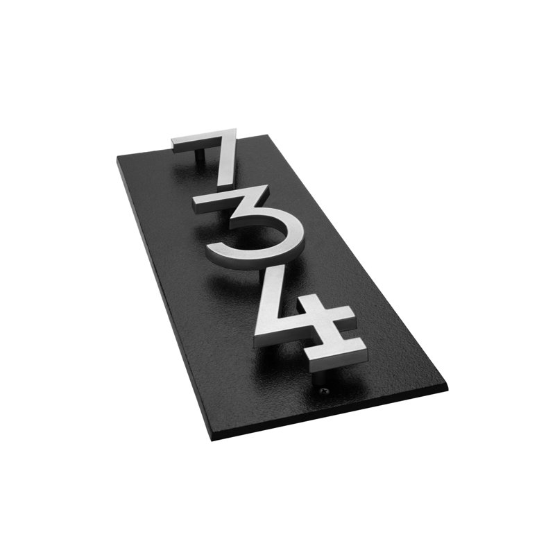 Floating Stand-Off 3-Number Vertical Sign, Black /W/ Silver Modern Font Numbers, Yes
