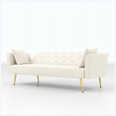 Canapé-lit convertible pliable de 72 pouces de style rétro américain capitonné, revêtu de velours beige, pour les petits salons, les chambres et les bureaux