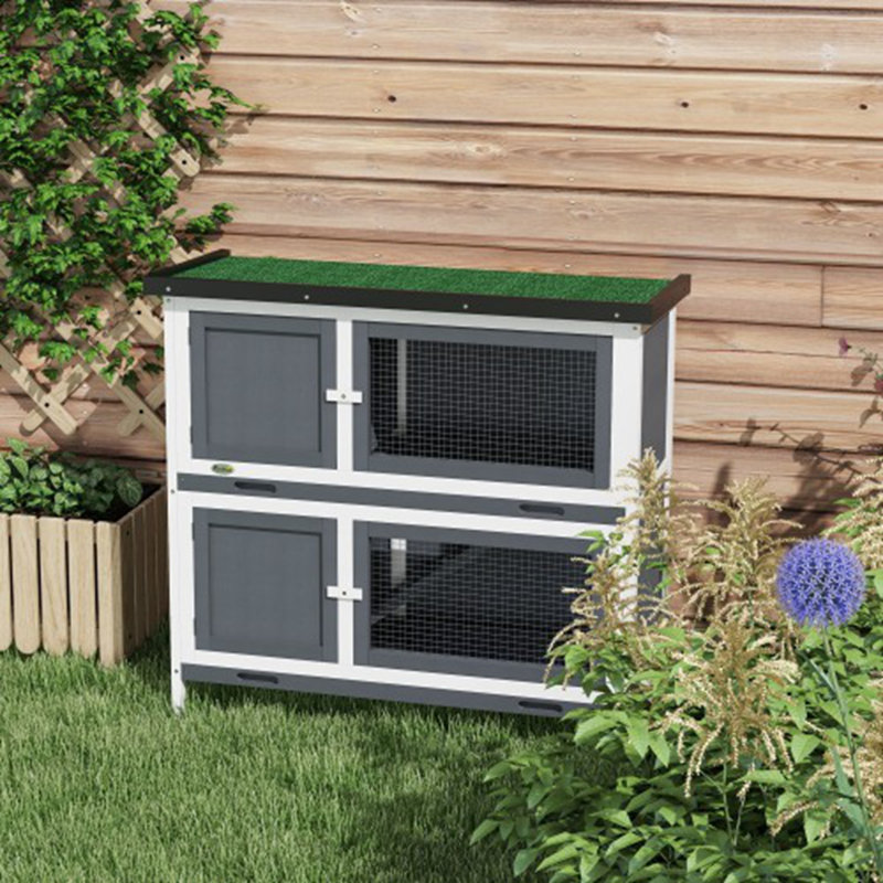Cage à lapin en bois, Gris, H 35,8 po x l 18,5 po x P 39,3 po