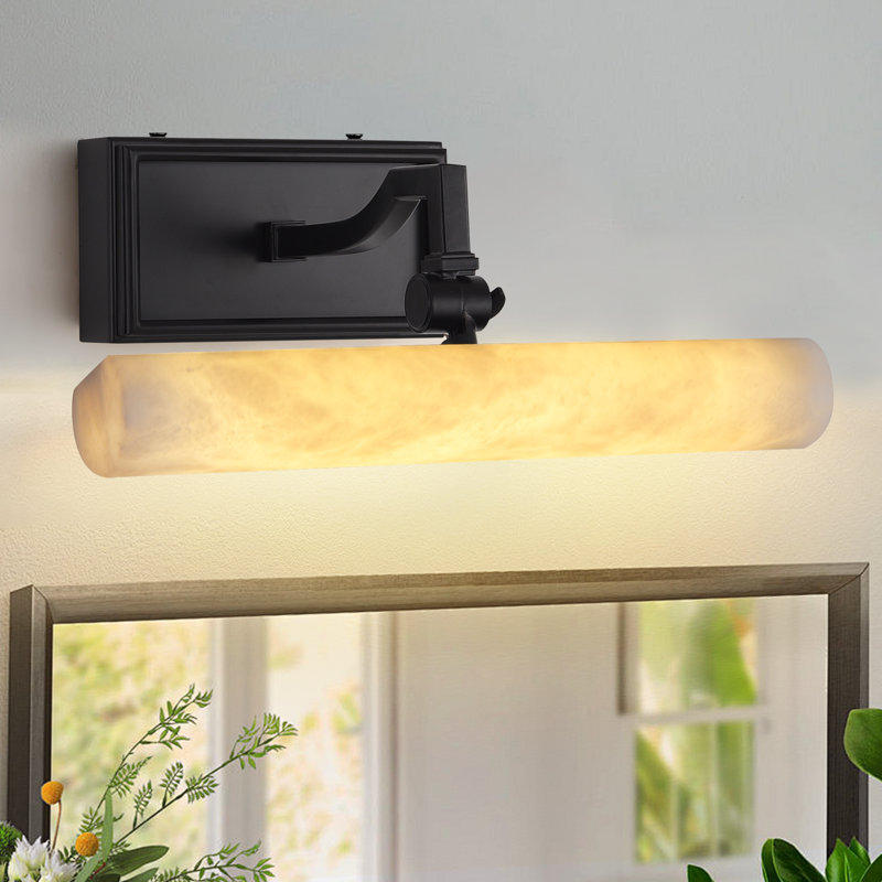 12" Dimmable Led Alabaster Bathroom Vanity Light, Matte Black