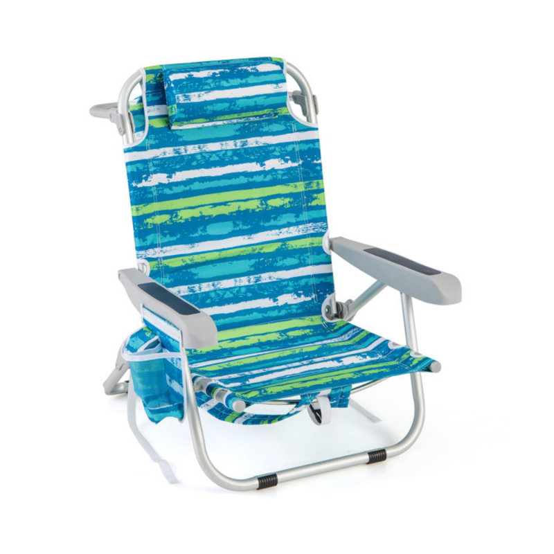 Chaise de plage pliable 1 pièce avec porte-gobelet et poches de rangement pour l'extérieur