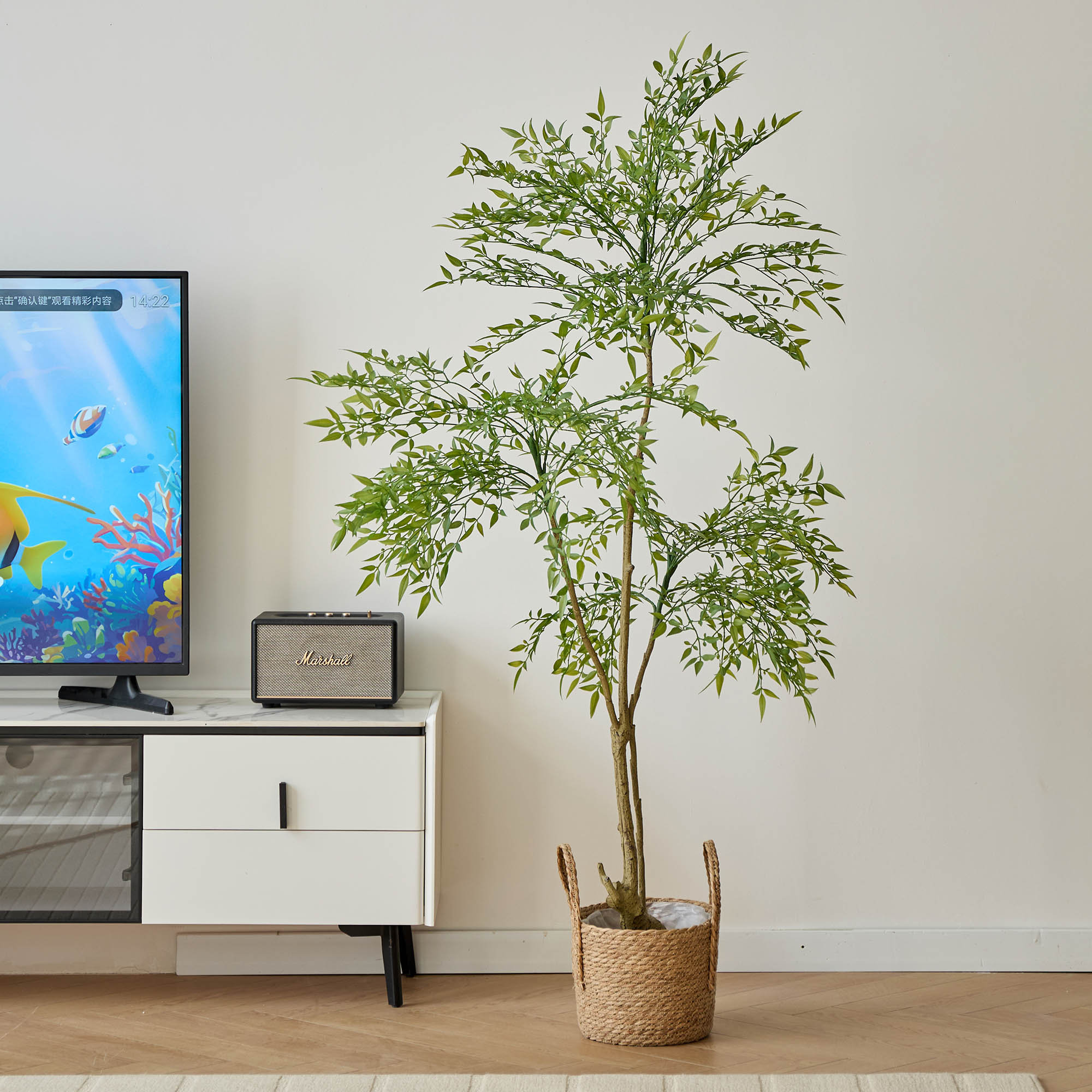 Primrue Deena Artificial Nandina Tree in Pot, Faux Nandina Leaf Bonsai ...