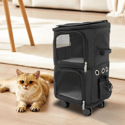 2-Tier Rolling Pet Carrier, Pet Trolley Bag, Expandable Travel Bag for Cats & Small Dogs with Telescopic Handle, 22lbs