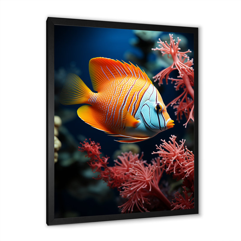 Magnifiques poissons-papillons bleus et oranges - impressions sur toile plage et océan, H 32 po x l 16 po x P 1 po