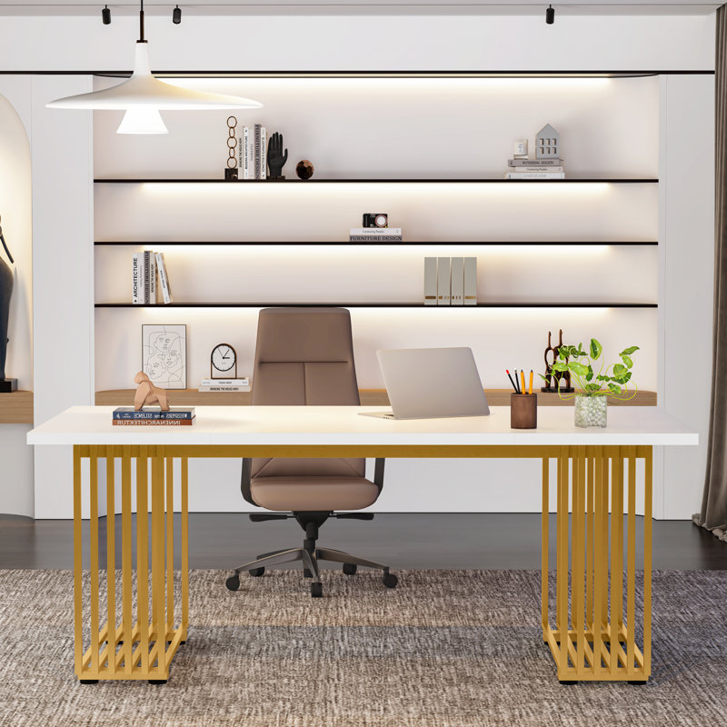 Ewyn Metal Base Executive Desk, White
