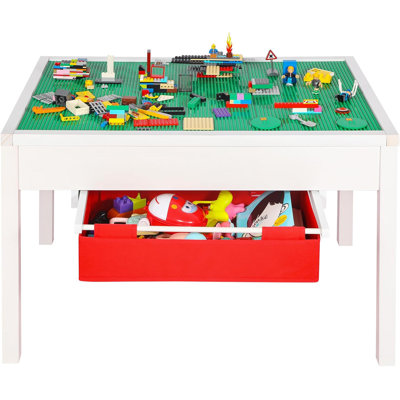 Table de jeu pour enfants 32,3 po x 22,4 po x 20 po 2 en 1 avec tiroirs de rangement et plateau de table amovible, blanc / rouge