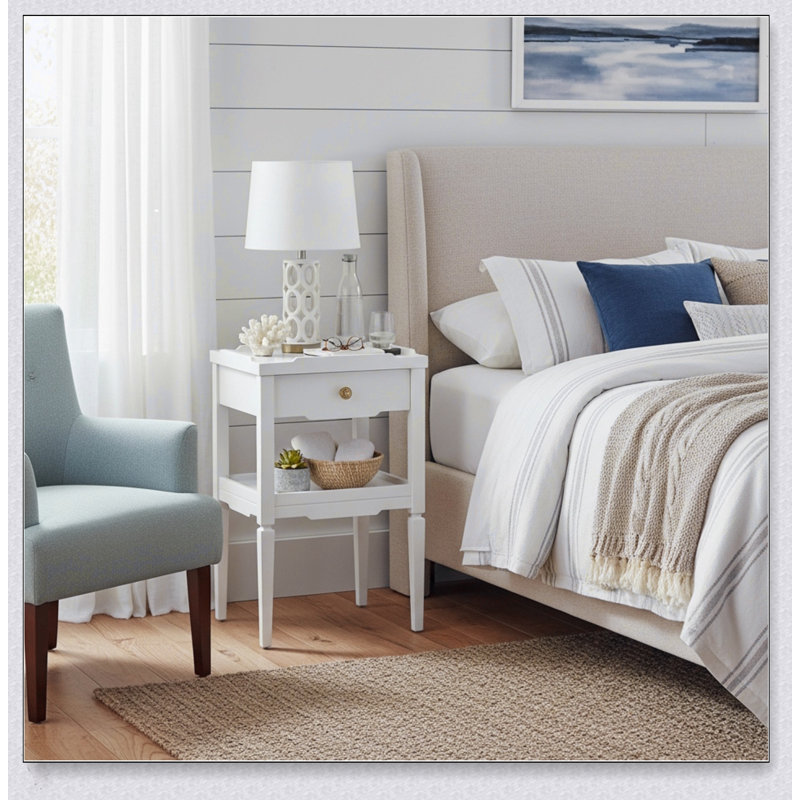 Table de chevet 1 tiroir Foley Vintage, Blanc