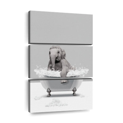 Bathtub Animal Elephant Silver Multi Piece Canvas Print