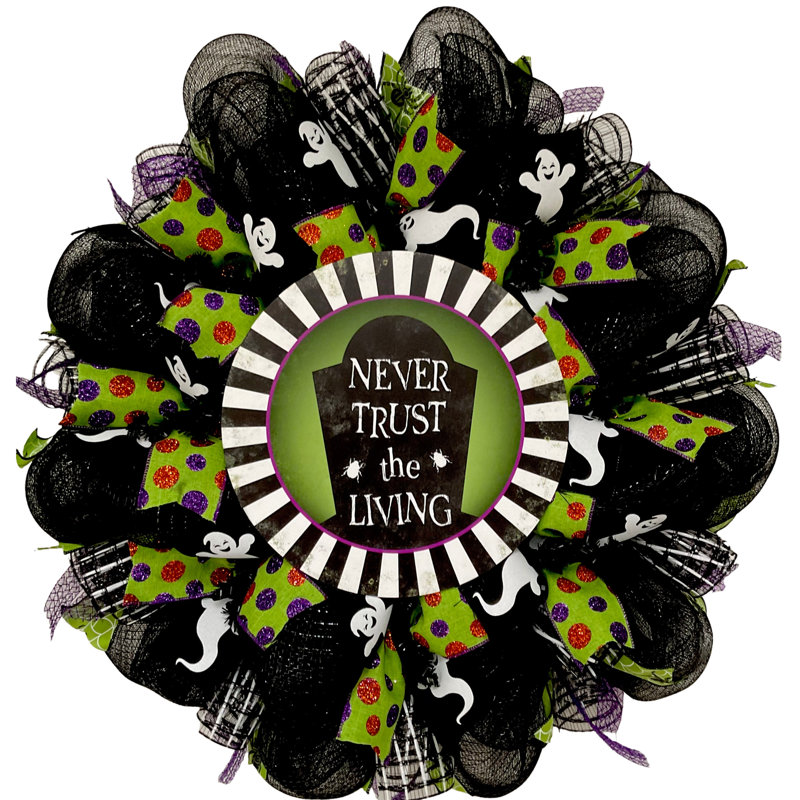 Couronne d'Halloween faite à la main 24 po Never Trust The Living