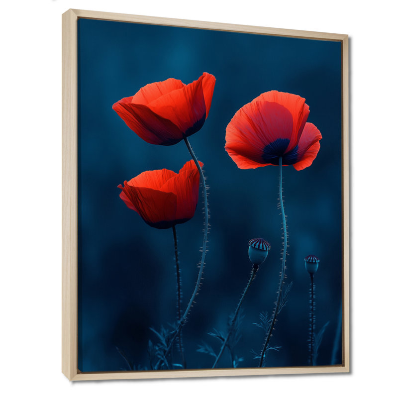 Red Meadow Poppies II - art champ rouge, H 40 po x l 30 po, Cadre naturel flottant