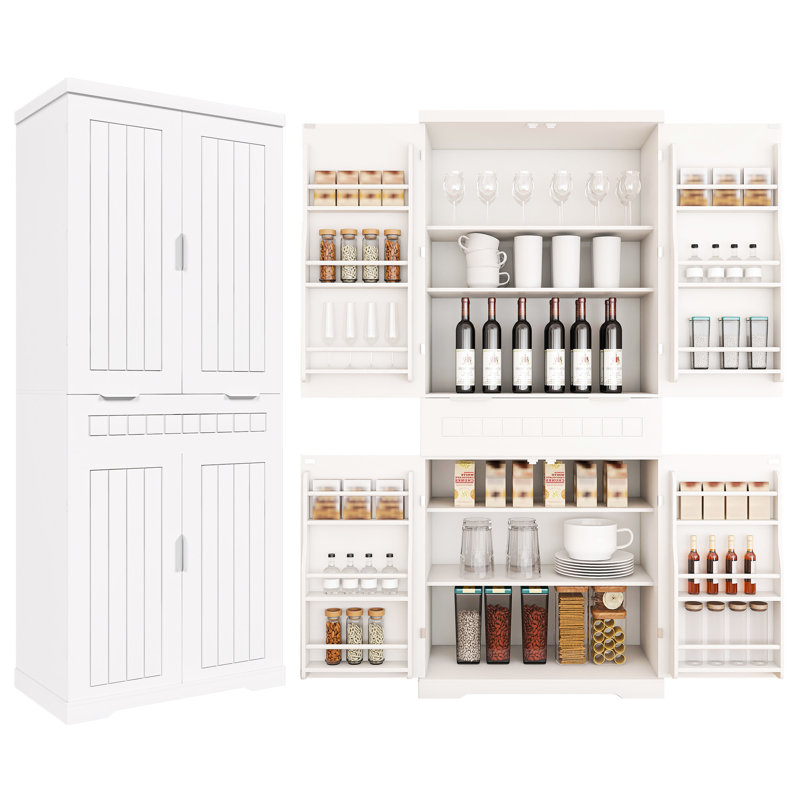 Armoire garde-manger blanche de 70,4 po de hauteur, tablettes réglables, tiroir et 6 tablettes de porte conçues pour la cuisine, le couloir de salon autoportant, l'organisation de la cuisine