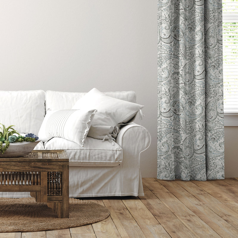 Paisley Seafoam Cotton Grommet Top Drapery Panel Set of 2, 50" W  x 108" L
