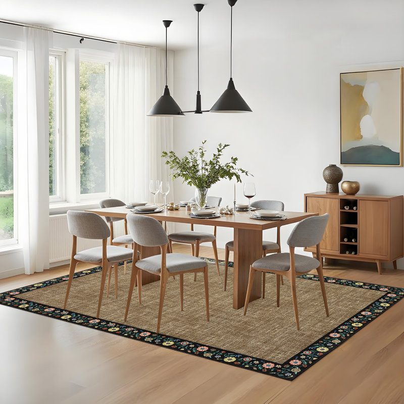 Tapis lavable pour le salon - Tapis mince moderne à poils courts - Tapis à bord doux antidérapant - Résistant aux marques, pliable - 9 x 12 pi, brun, É.-U.