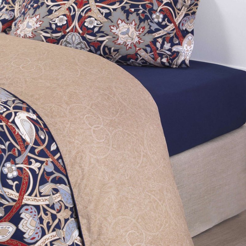 Drap-housse en coton Morris, Drap plat pour lit simple + 1 taie d'oreiller