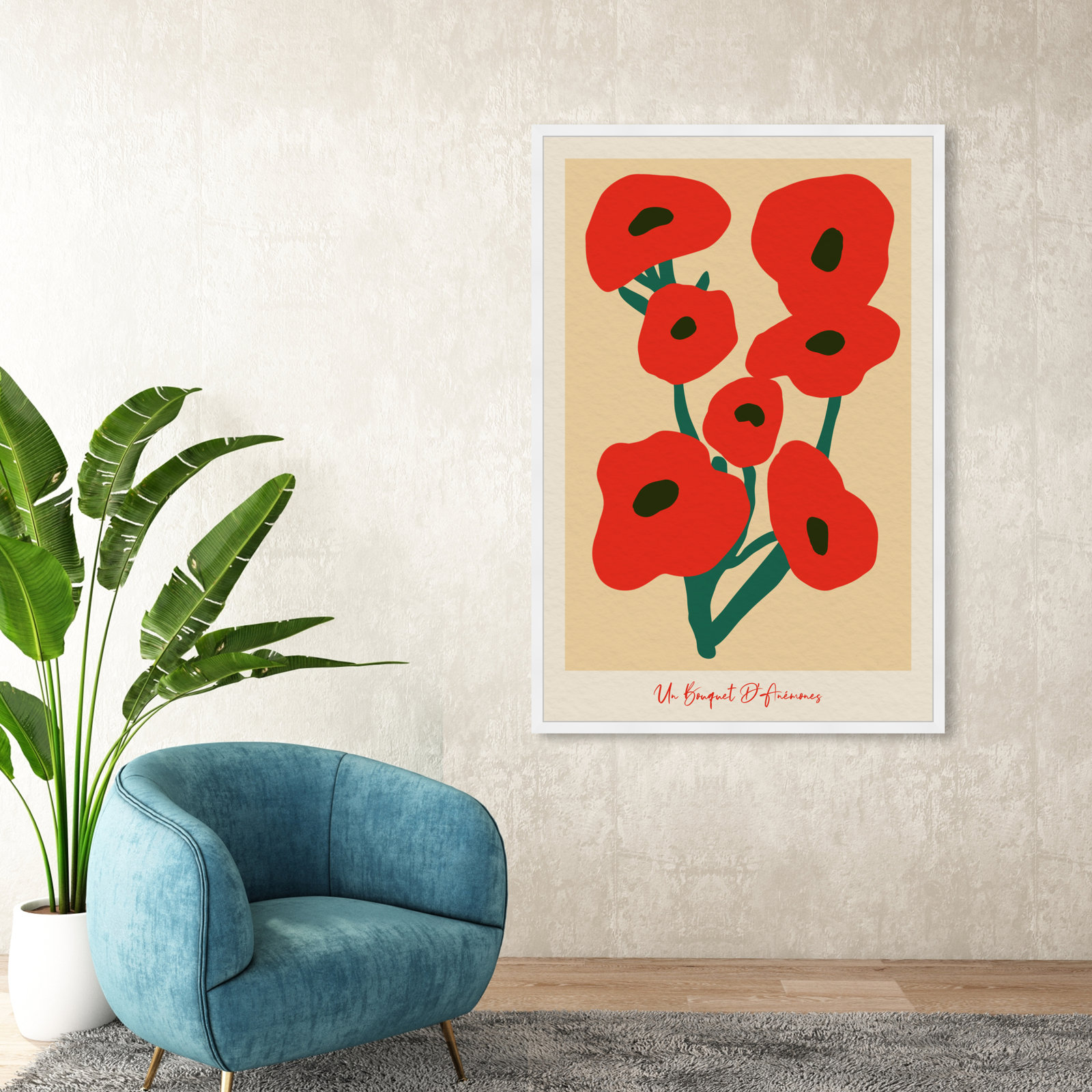 Modern Red Flower Bouquet by Oliver Gal, White, 56" H x 38" W
