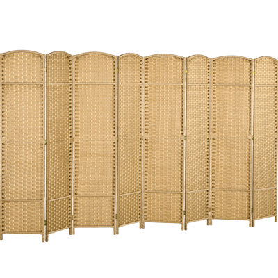 Paravent 8 panneaux pliable, hauteur 5,6 pi pour bureau à domicile, bois naturel avec tissage ravissant intriguant